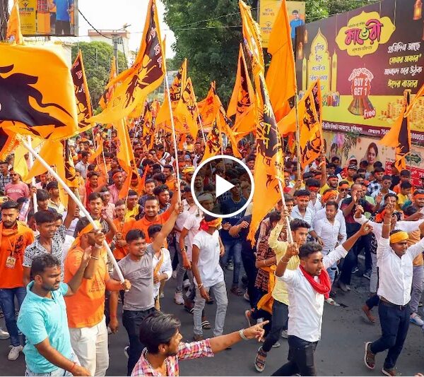 a group of people holding flags
